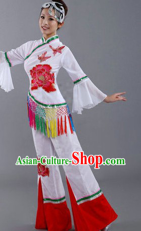 Chinese White Waist Drum Costumes and Headpiece for Women