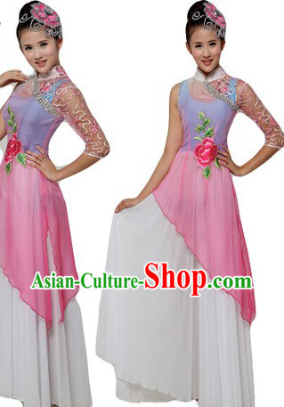 Chinese Clasical Stage Performance Group Dance Costumes and Headpiece for Women
