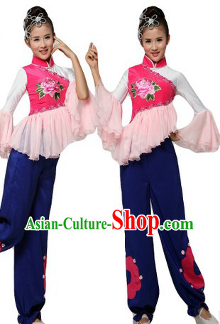 Chinese Clasical Stage Performance Yangge Dance Costumes and Headpiece for Women