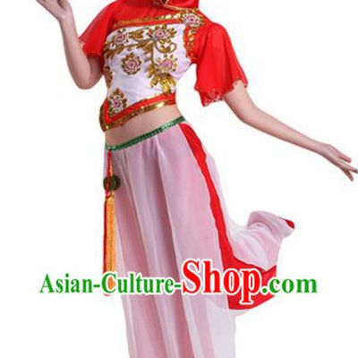 Traditional Chinese Fan Dancing Costumes and Headpiece for Ladies