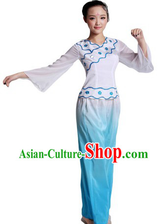 Chinese White Fan Dancing Costumes and Headpiece for Ladies