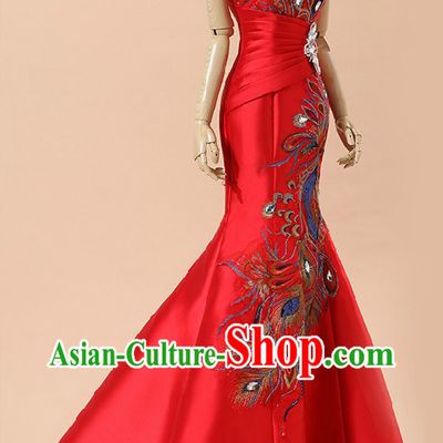 One Shoulder Modern Peacock Wedding Dress for Brides