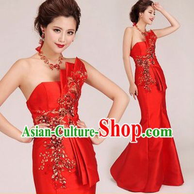 Traditional Chinese Red Wedding Dress for Brides