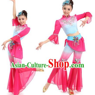 Chinese Classic Yangge Dance Costumes and Headpiece for Kids