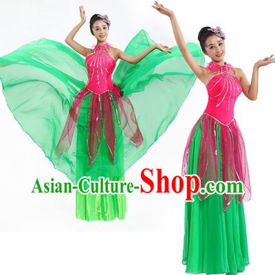 Chinese Classic Lotus Dance Costumes and Headpiece for Women
