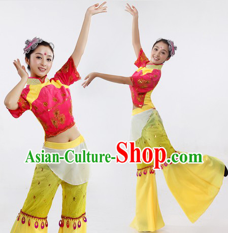Chinese Style Stage Performance Fan or Ribbon Dance Costume and Headpiece for Women