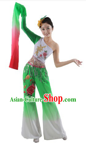 One Shoulder Long Sleeve Dance Costume and Headpiece for Women