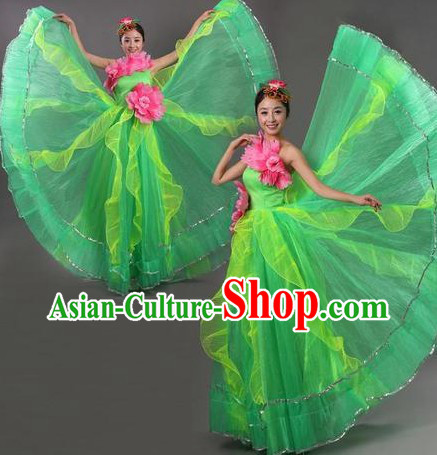 Chinese Opening Green Lotus Dance Costume and Headpiece for Women