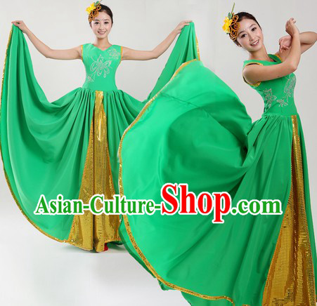 Chinese Classic Green Dance Costume and Headpiece for Women