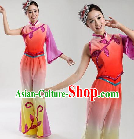 Chinese Folk Performance Dance Costumes and Headpiece for Women