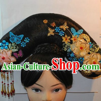 Qing Dynasty Chinese Imperial Princess Wig and Hair Accessories Set for Women