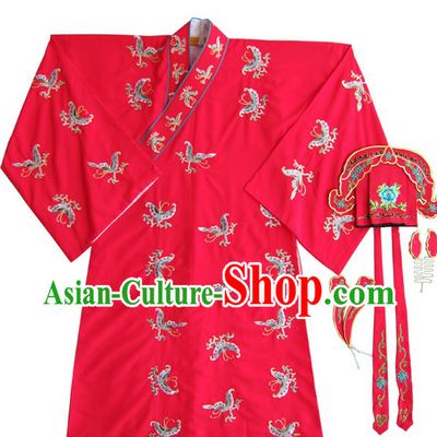 Red Chinese Peking Opera Embroidered Butterfly Costumes and Hat for Men
