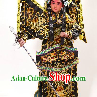 Chinese Opera Embroidered Wusheng General Armor Costumes and Helmet for Men