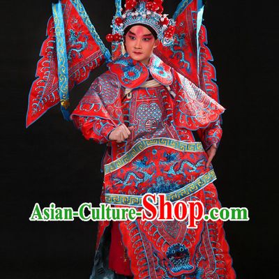 Chinese Opera Embroidered Wu Sheng General Armor Costume and Helmet for Men