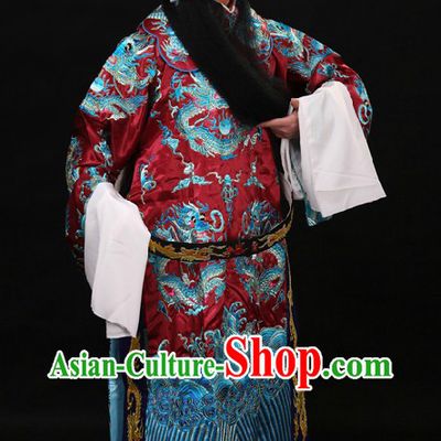 Chinese Beijing Opera Lao Sheng Embroidered Dragon Robe and Helmet for Men