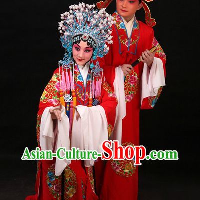 Traditional Chinese Embroidered Flower Wedding Dress Two Sets for Men and Women
