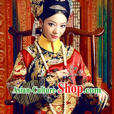 Qing Dynasty Imperial Empress Clothing and Crown Complete Set