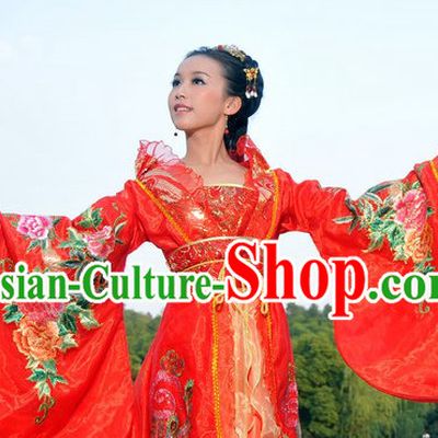 Ancient Chinese Red Peony Wedding Clothes for Women