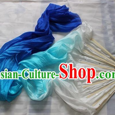 Handmade White to Blue Colour Transition Long Silk Dance Fan