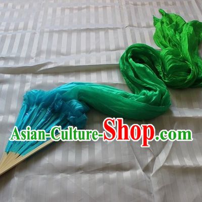 Handmade Blue to Green Colour Transition Long Silk Dance Fan