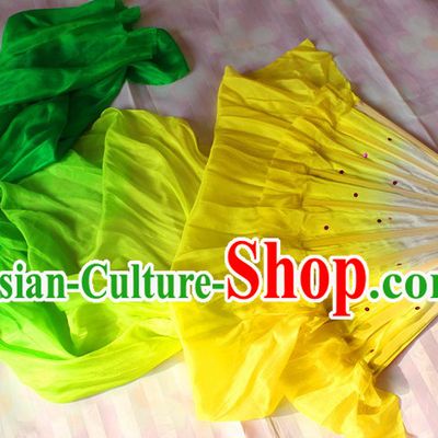 Chinese Yellow to Green Colour Transition Long Silk Dance Fan