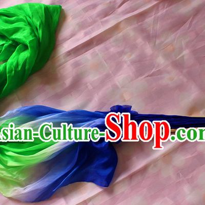 Chinese Blue to Green Colour Transition Long Silk Dancing Fan