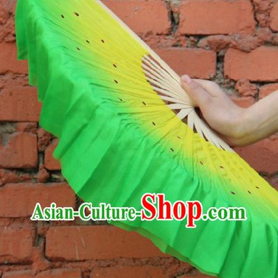 Handmade Yellow to Green Color Transition Pure Silk Dance Fan