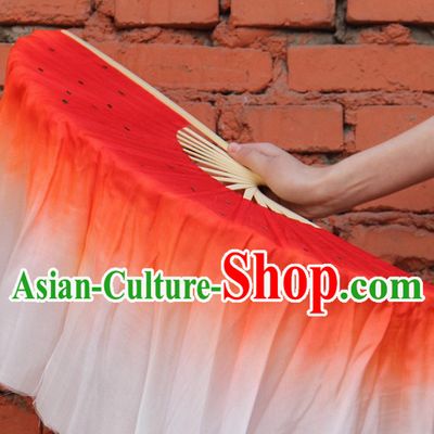 Double Sides Red to White Color Transition Silk Dance Fan