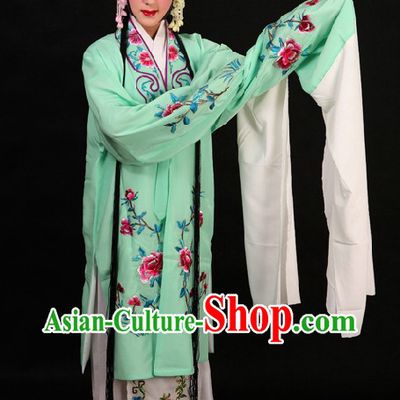 Light Green Peking Opera Huadan Long Sleeve Costumes and Skirt for Women
