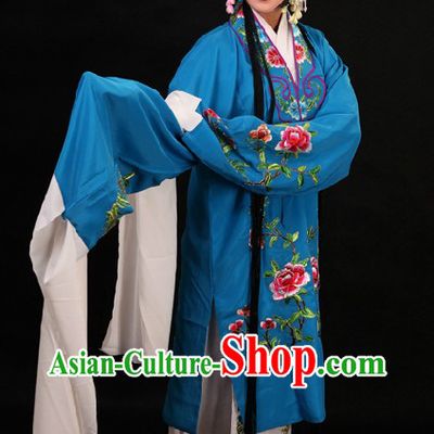 Blue Peking Opera Hua Dan Long Sleeve Robe and Skirt for Women