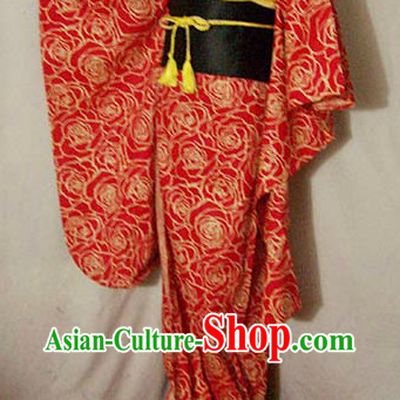 Traditional Japanese Rose Kimono Costume Complete Set for Women