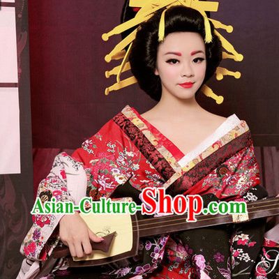 Traditional Japanese Geisha Kimono Costumes and Hair Accessories Complete Set for Women