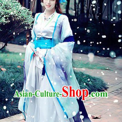 Ancient Chinese White and Blue Beauty Cosplay Costumes