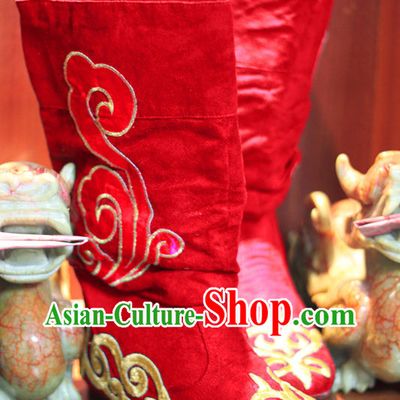 Ancient Chinese Style Red Hanfu Long Boots