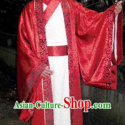 Ancient Chinese Red and White Wedding Dress for Bridegrooms