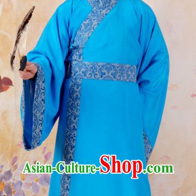 Ancient Chinese Blue Costumes and Hat for Men