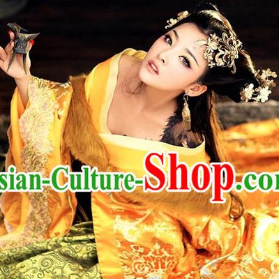 Ancient Chinese Imperial Priness Royal Clothes and Hair Accessories Complete Set for Women