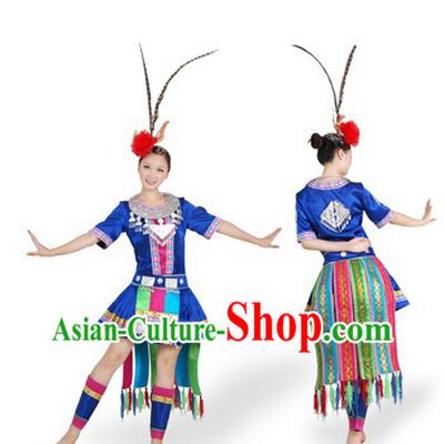 Chinese Miao Ethnic Dance Costumes and Headpiece for Women