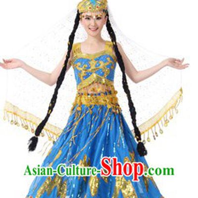 Traditional Chinese Xinjiang Minority Dance Costumes and Hat for Women