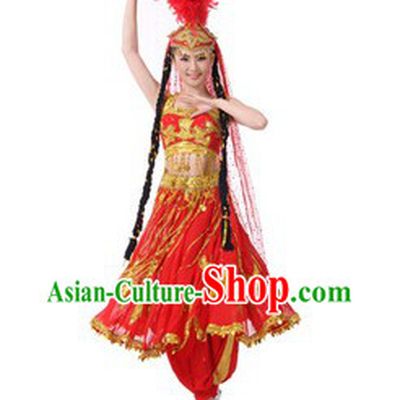 Traditional Chinese Xinjiang Minority Dance Costumes and Hat for Women