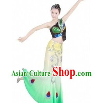 Traditional Chinese Dai Minority Peacock Dance Costumes for Women
