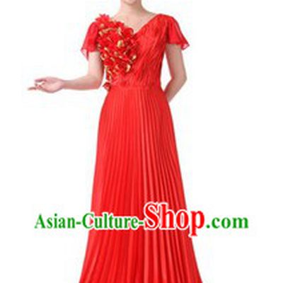 Traditional Chinese Red Chorus Group Singing Costume for Women