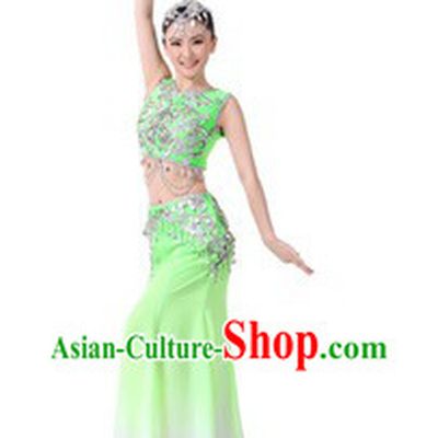 Traditional Chinese Peacock Dancing Costume and Headpiece for Women