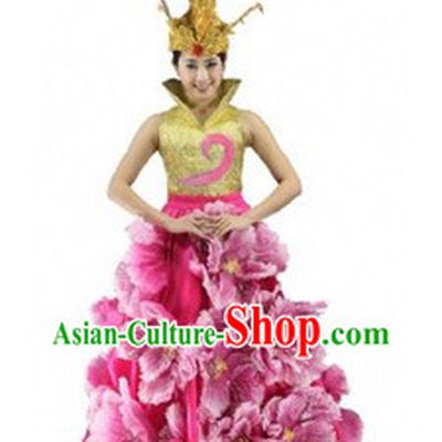 Traditional Chinese Modern Dance Costume and Headdress for Women