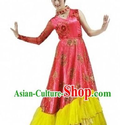 Traditional Chinese Red Dance Costume and Headdress for Women