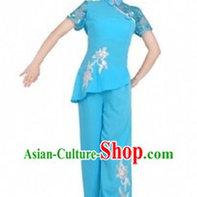 Chinese Blue Fan Dance Costume for Women