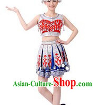 Traditional Chinese Miao Tribe Clothing and Headdress for Women
