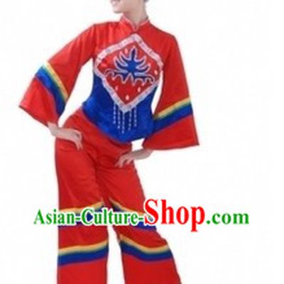 Traditional Chinese Yangge Fan Group Dance Costumes for Women