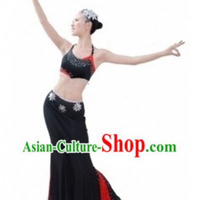 Traditional Chinese Dai Tribe Dance Costumes and Headpiece for Women