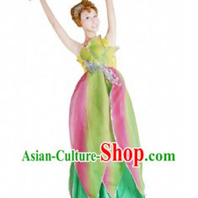 Chinese Flower Dance Costumes and Headdress for Women